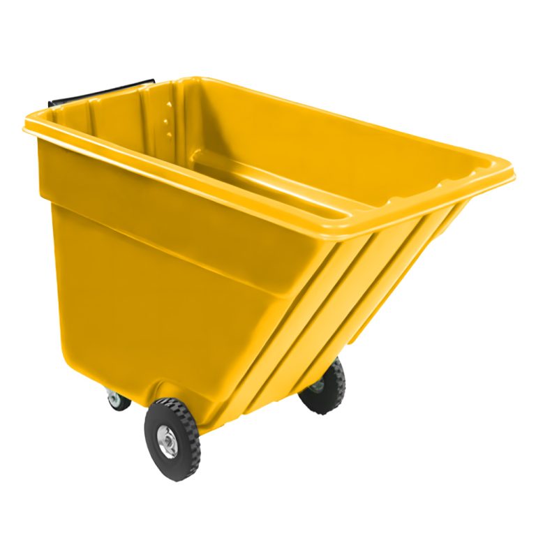 olquete volcador inclinable 750 litros amarillo, contenedor para industria, manejo y vaciado práctico