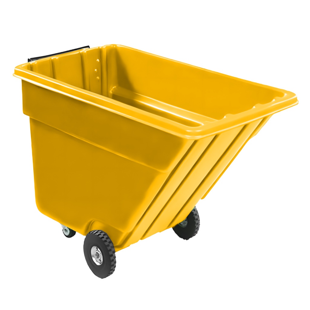 olquete volcador inclinable 750 litros amarillo, contenedor para industria, manejo y vaciado práctico
