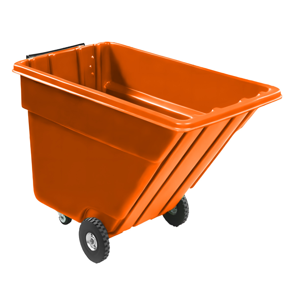 Volcador inclinable 750 litros naranja, carro volquete industrial de alta resistencia para materiales y residuos