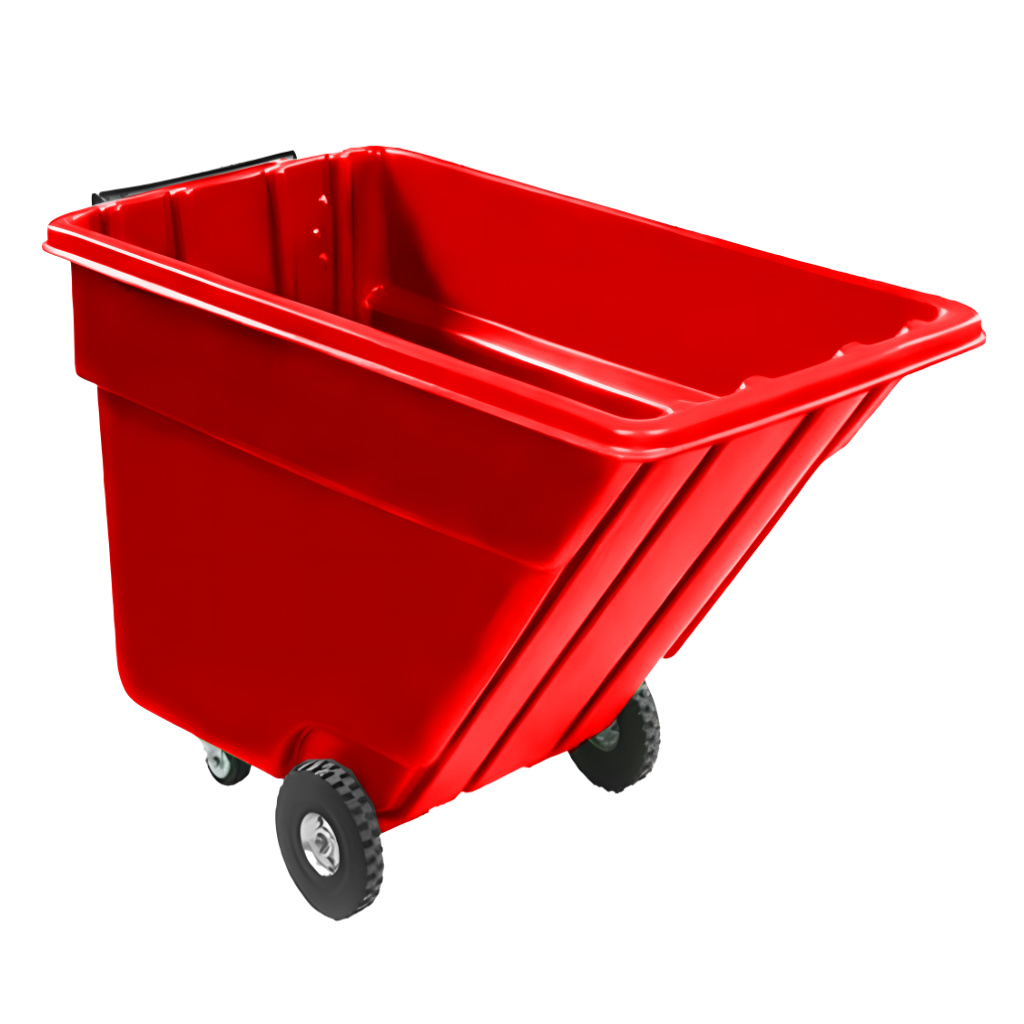 Volquete volcador 750 litros rojo, inclinable y resistente para manejo industrial de materiales