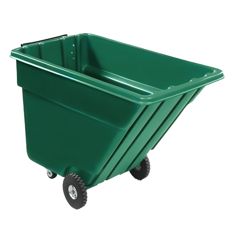 Volquete inclinable 750 litros verde, contenedor volcador eficiente para manejo de residuos en industria