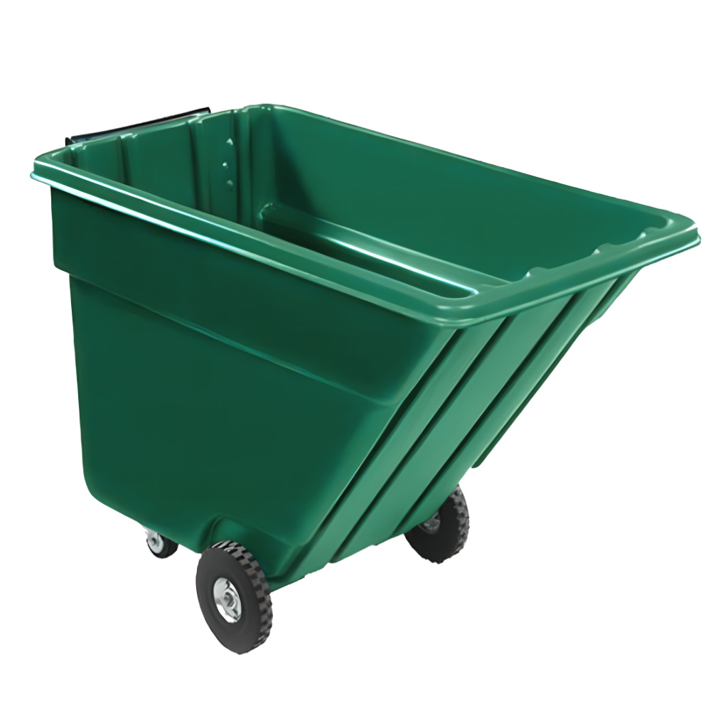 Volquete inclinable 750 litros verde, contenedor volcador eficiente para manejo de residuos en industria