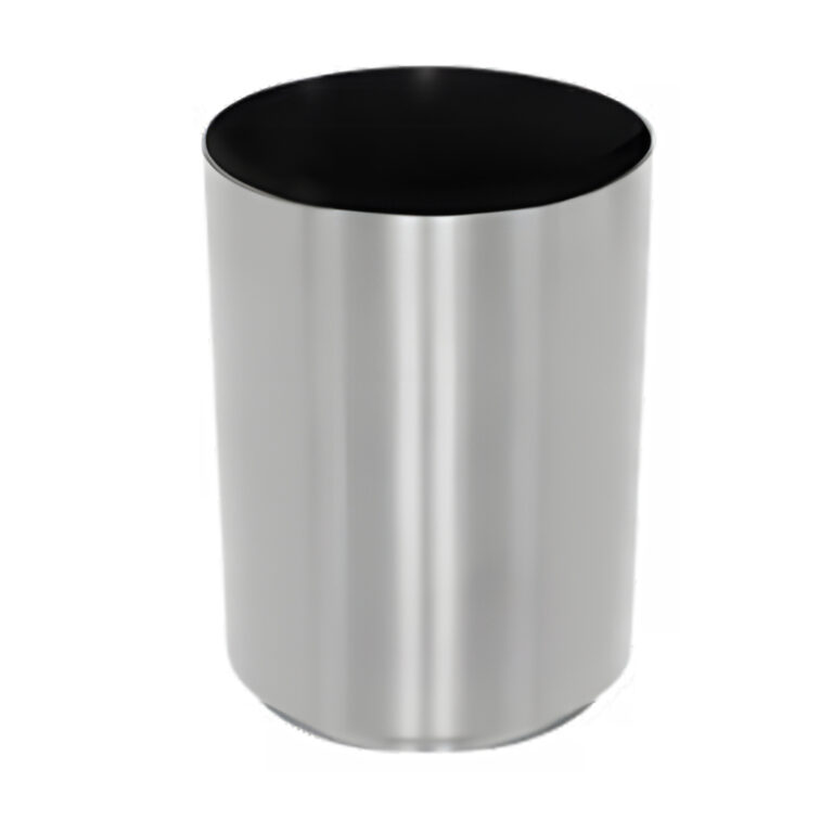 Jardinera Jumbo alta de 156 litros modelo 701211 en acero inoxidable pulido, 49 cm de diámetro × 65 cm de alto con ruedas ocultas.