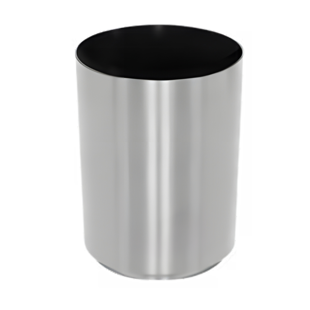 Jardinera Jumbo alta de 156 litros modelo 701211 en acero inoxidable pulido, 49 cm de diámetro × 65 cm de alto con ruedas ocultas.