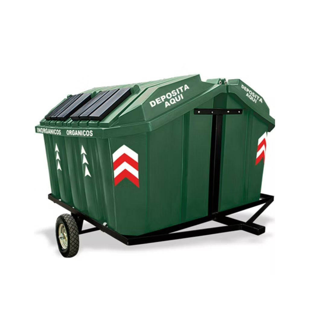 Remolque contenedor VIC 2000L verde para separación de residuos orgánicos e inorgánicos México