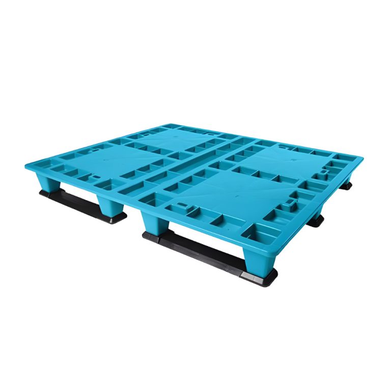 arima plástica One Way azul 120 x 100 x 12.6 cm, pallet apilable para exportación y uso industrial, capacidad 1000 kg estática, 500 kg dinámica.