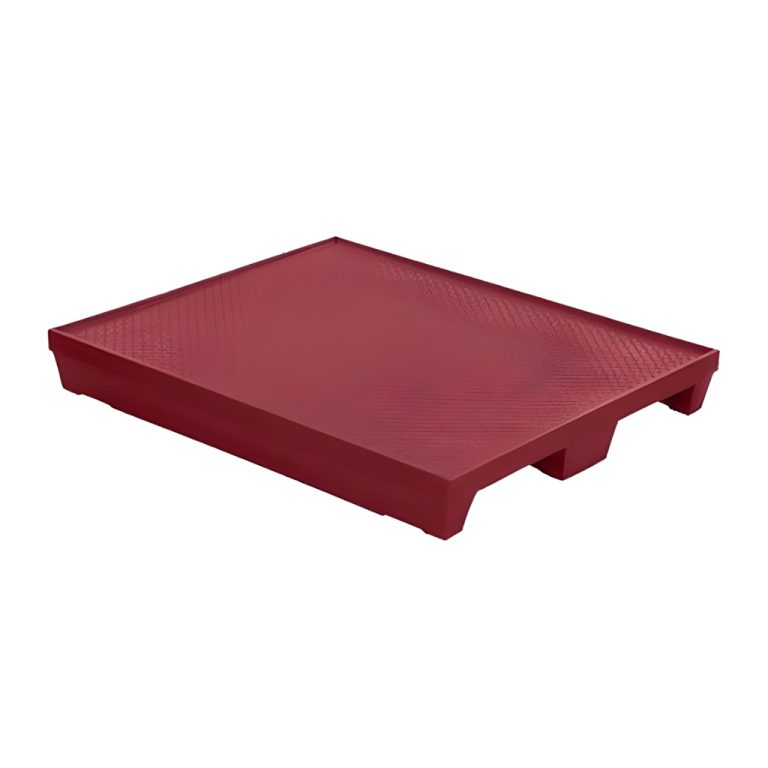 Tarima plástica WT-02 roja 124 x 104 x 17 cm, superficie lisa con ceja perimetral y 2 entradas de patín, carga dinámica 1000 kg para uso industrial