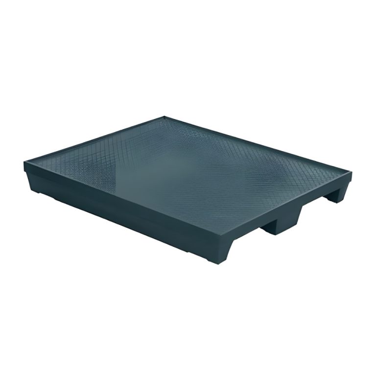 Tarima plástica WT-02 verde 124 x 104 x 17 cm, superficie lisa con ceja perimetral y 2 entradas de patín, carga dinámica 1000 kg para uso industrial