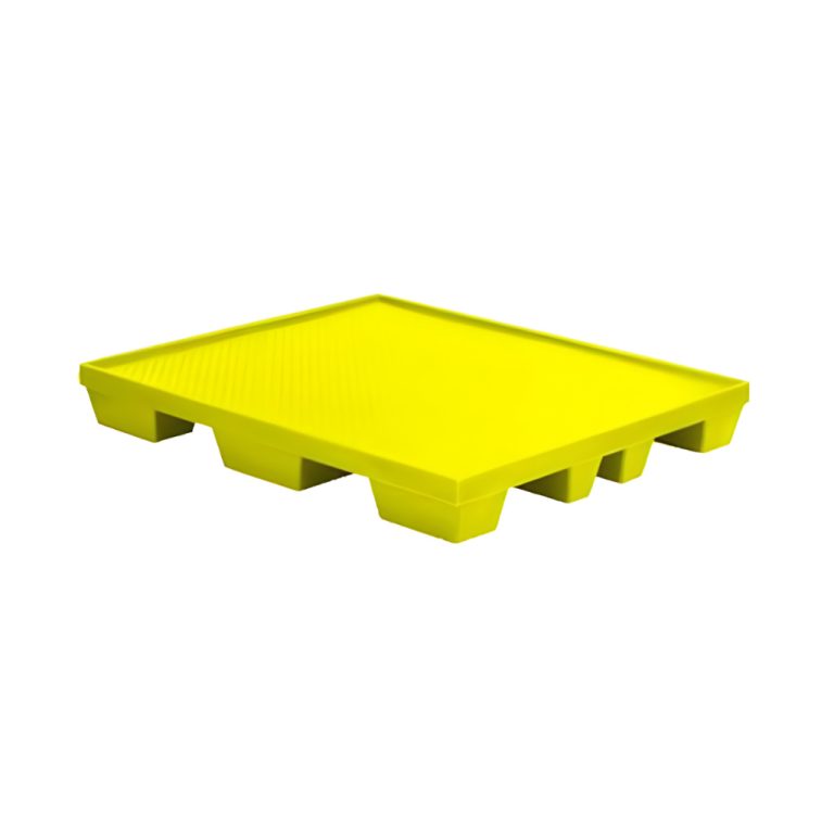 Tarima plástica WT-07 amarilla 126 x 105 x 16 cm, tarima cerrada con superficie antiderrapante y 4 entradas, carga dinámica 1000 kg para uso industrial