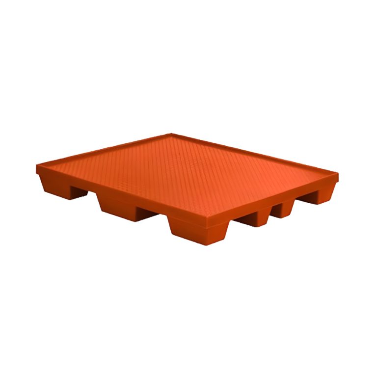 Tarima plástica WT-07 naranja 126 x 105 x 16 cm, tarima cerrada con superficie antiderrapante y 4 entradas, carga dinámica 1000 kg para uso industrial