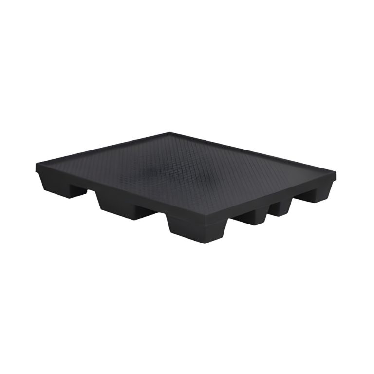 Tarima plástica WT-07 negra 126 x 105 x 16 cm, tarima cerrada con superficie antiderrapante y 4 entradas, carga dinámica 1000 kg para uso industrial