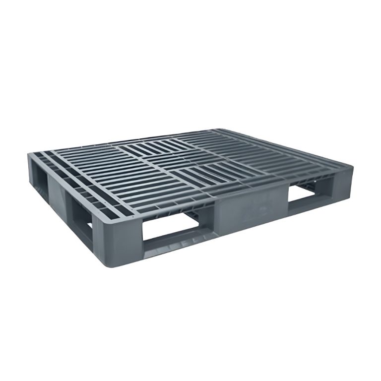Tarima plástica Tipo Americano gris 124 x 103 x 15.5 cm, pallet calado para almacén, 3000 kg estática, 1500 kg dinámica.