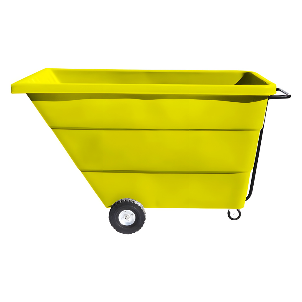 Volquete volcador 1000 litros amarillo, contenedor industrial para clasificación y vaciado de materiales