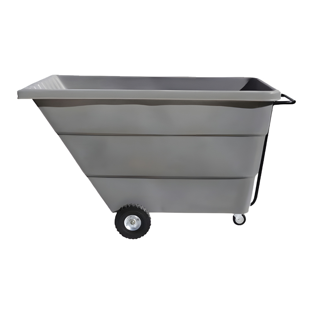 Volquete volcador 1000 litros gris para la industria, carro ergonómico para traslado y vaciado eficiente
