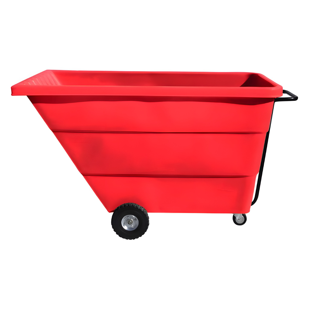 Volquete volcador 1000 litros rojo, carro industrial para recolección y descarga de materiales o residuos en la industria