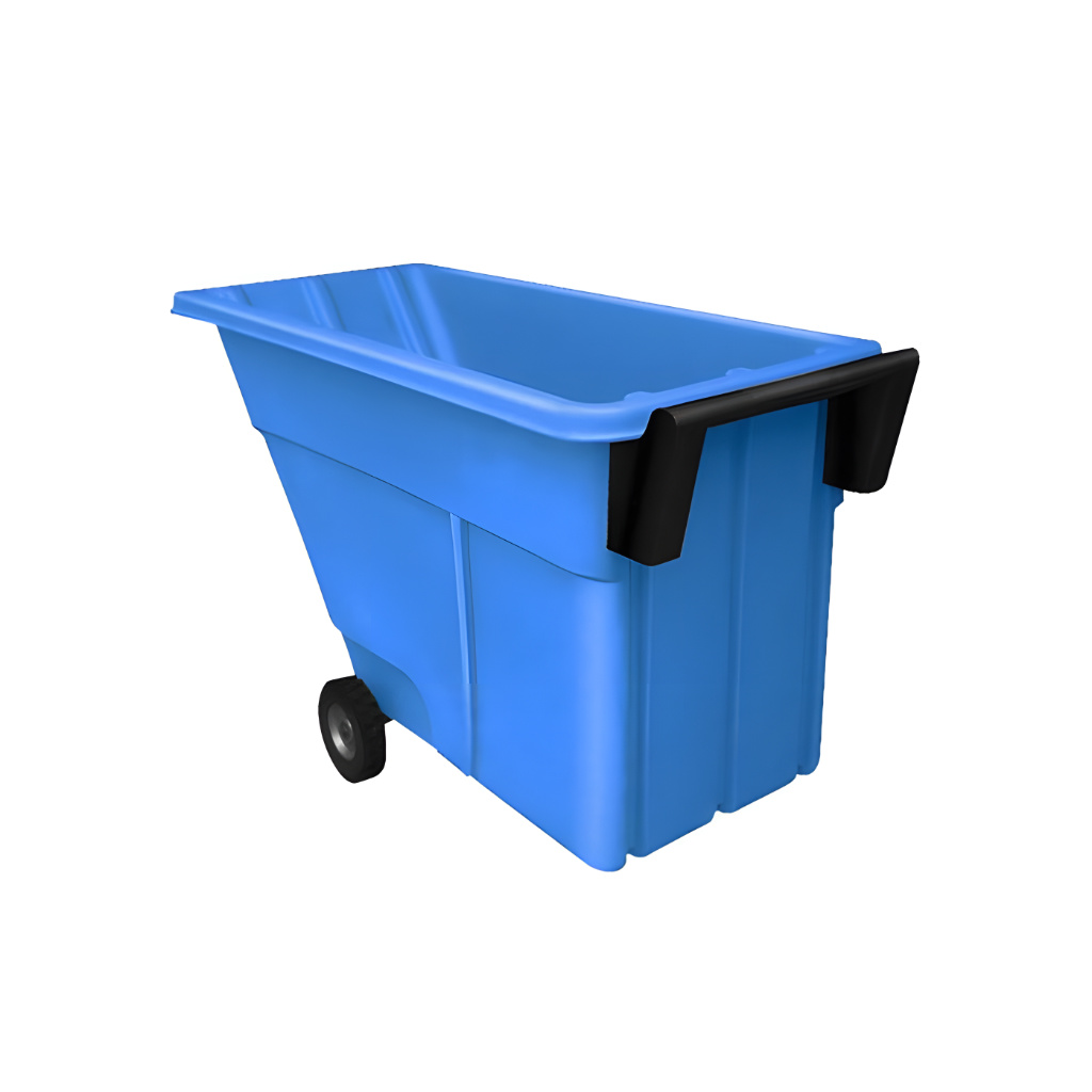 Volquete volcador 500 azul para industria, contenedor de alta resistencia para traslado y vaciado de materiales o residuos