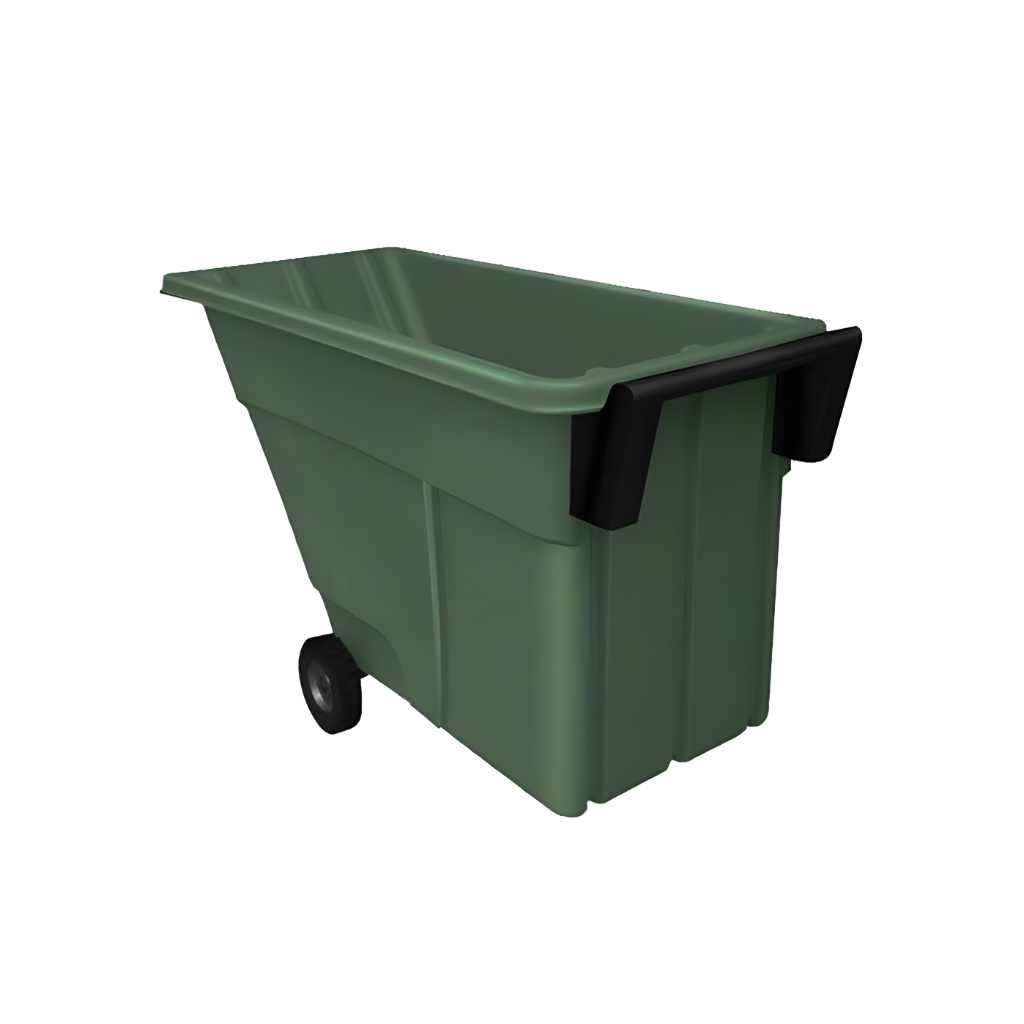 Volquete volcador 500 verde de uso industrial, contenedor móvil para gestión de materiales y residuos