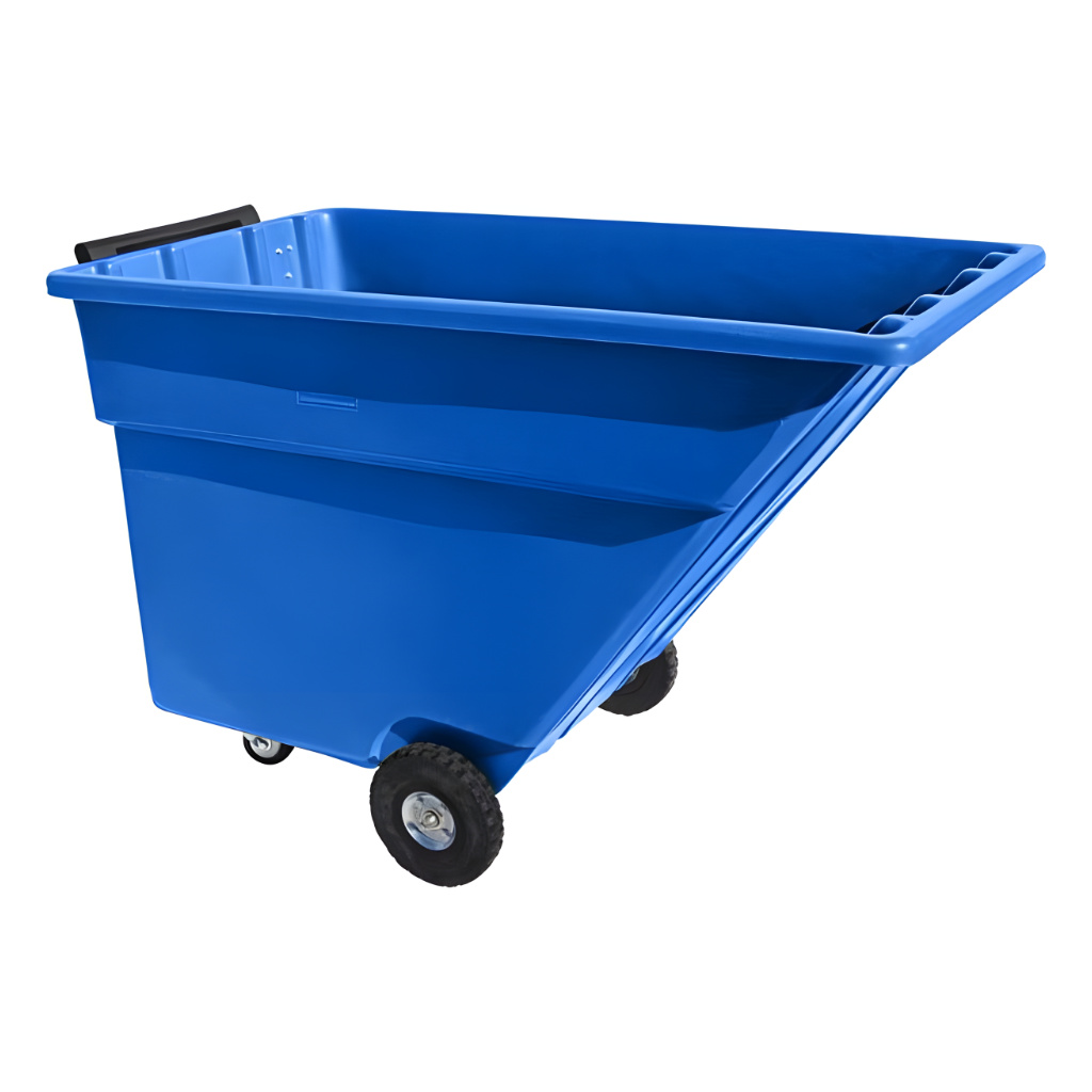 Volquete volcador 750 litros azul industrial, carro de alta capacidad para transporte y vaciado de materiales