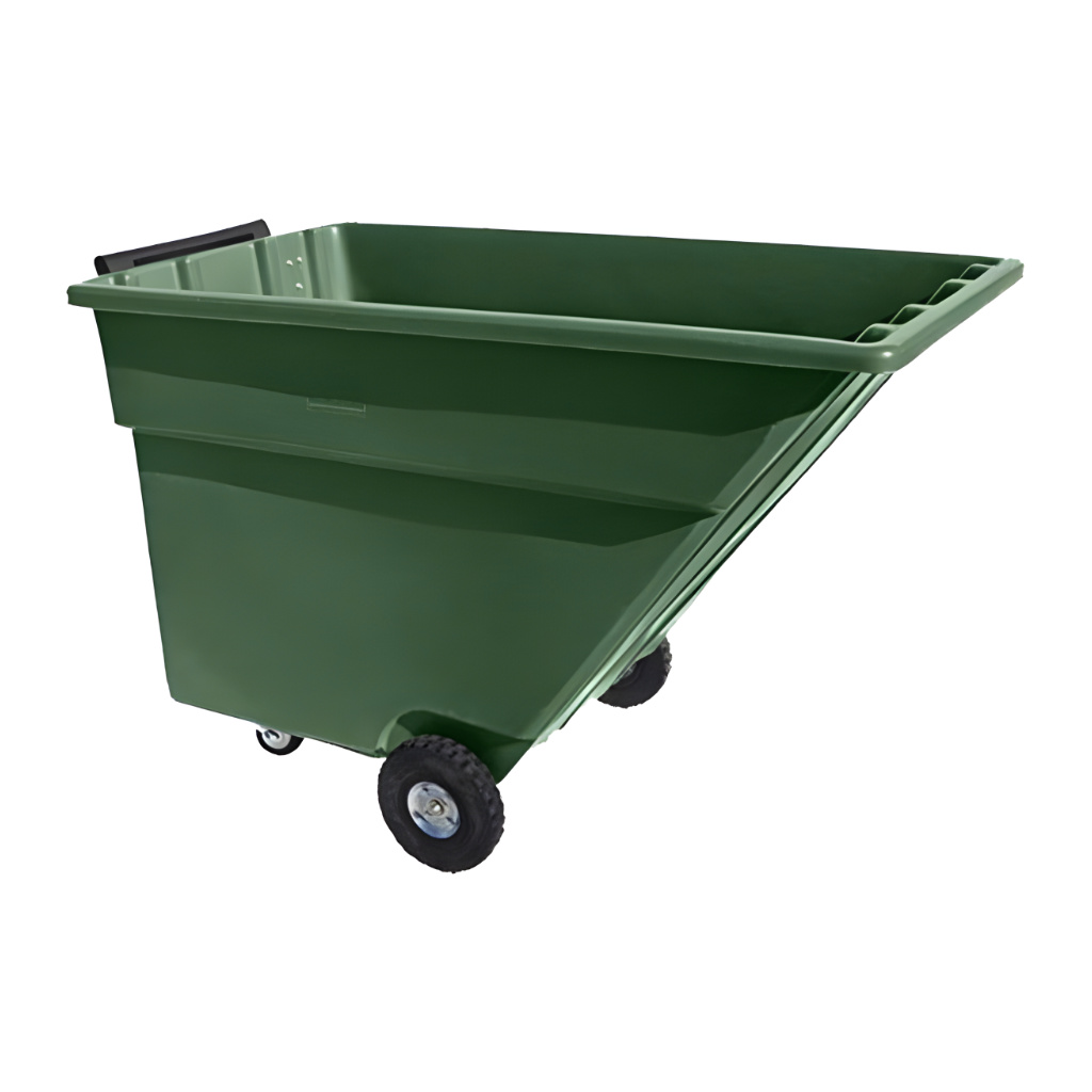 Volquete volcador 750 litros verde para industria, recolección y vaciado eficiente de materiales